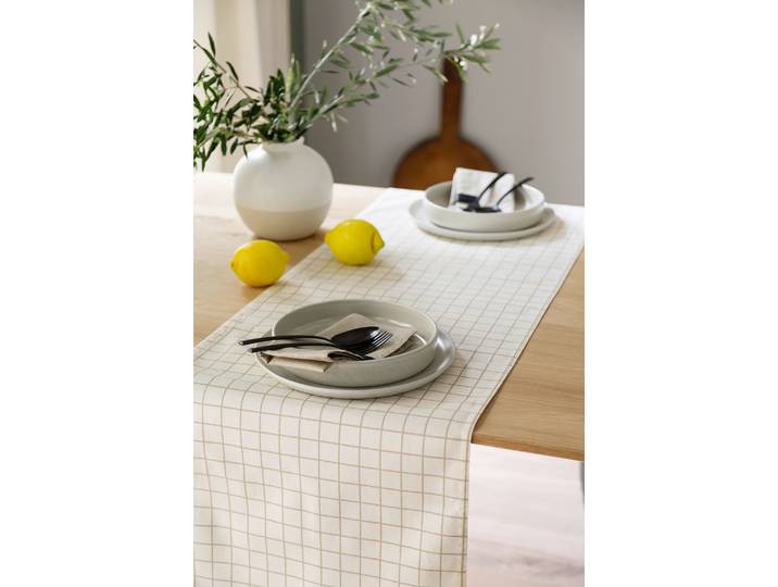 Tischläufer Check , beige (sand), B:150cm L:40cm, Baumwolle, SCHÖNER WOHNEN-KOLLEKTION, Tischdecken, Tischläufer, aus reiner, sanforisierter Baumwolle