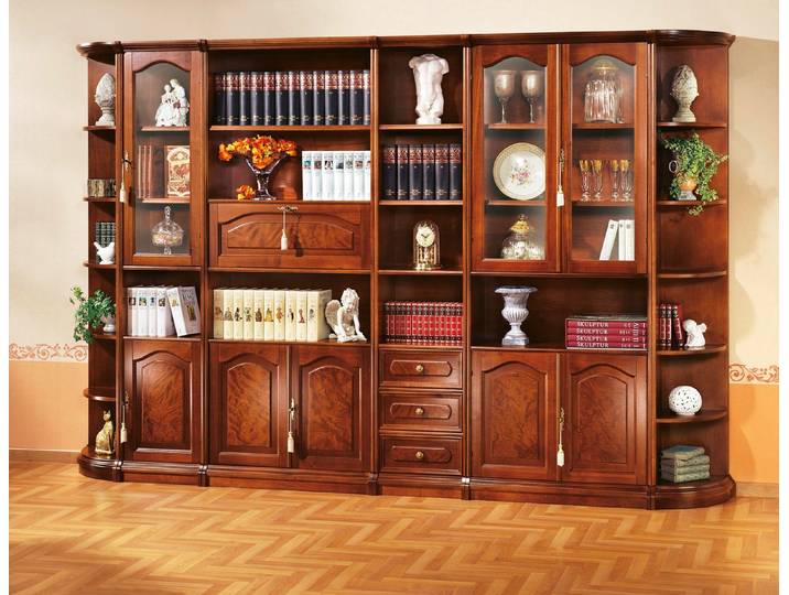 Teilmassive Möbelserie mit Echtholzfurnier, Nussbaum, Anbauvitrine