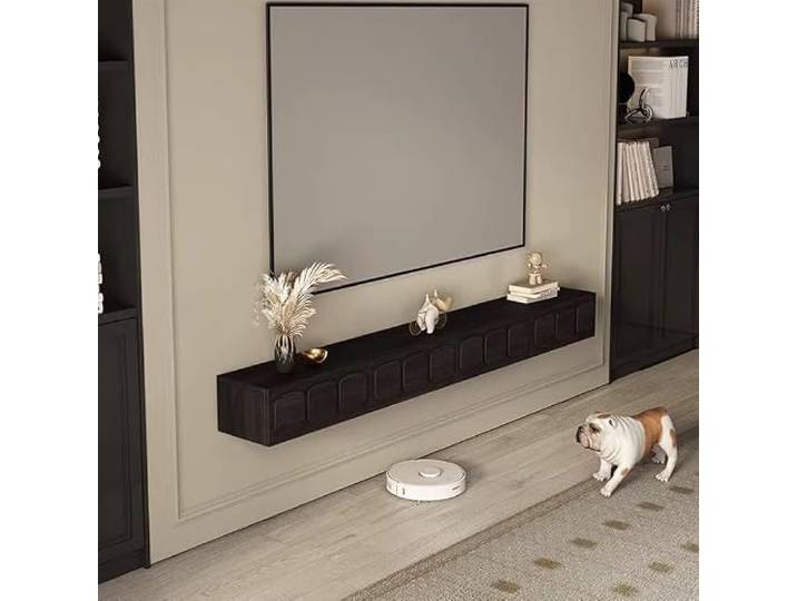 Vollständig montierter minimalistischer schwebender TV-Ständer Modern Wandmontiertes Entertainment-Center mit Schubladen lowboard
