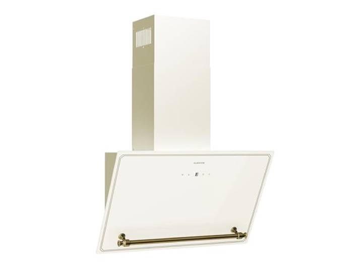 KLARSTEIN Victoria Hotte Aspirante - 60cm Hotte Cuisine Angulaire\, Débit 336 m³/h\, Écran LED\, Panneau Tactile\, A++ Énergie\, Silencieuse 52 DB\, Crème & Or\, Extraction & Recirculation