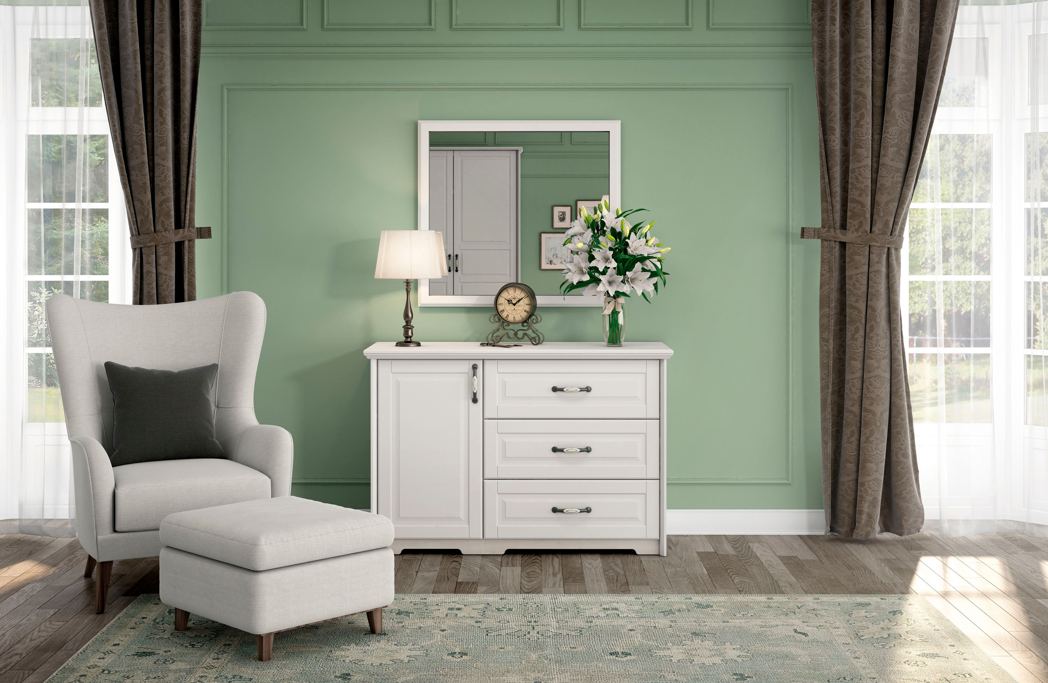Kombikommode GOODPRODUCT "Evergreen, Masse: B/T/H 131/48/88cm, Soft-Close-Funktion", weiss (elfenbeinfarben weiß), B:131cm H:88cm T:48cm, Holzwerkstoff, MDF, Sideboards, Kombikommode, im klassischen Landhausstil,FSC-zertifiziert,hochwertige UV Lackierung 