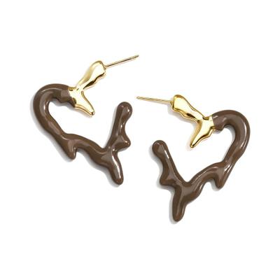Paar Creolen ADELIA´S "Ohrringe Creolen mit Herzmotiv aus Edelstahl und Emaille", Damen, Gr. Damen, Edelstahl, braun, Ohrringe, Modischer Modeschmuck mit geschwungener Herzform
