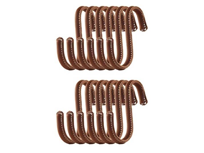 Brute Strength – Met leer beklede S-haken – Cognac – 12 stuks