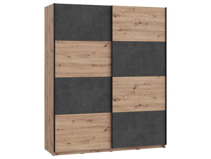 Carryhome Schwebetürenschrank, Dunkelgrau, Eiche Artisan, Holzwerkstoff, 2 Fächer, 170x211x61 cm, Typenauswahl, Beimöbel erhältlich, umfangreiches Zubehör erhältlich, in verschiedenen Holzdekoren erhältlich, individuelle Frontgestaltung, Schlafzimmer, Komplette Schlafzimmer und Serien, Schlafzimmerserie