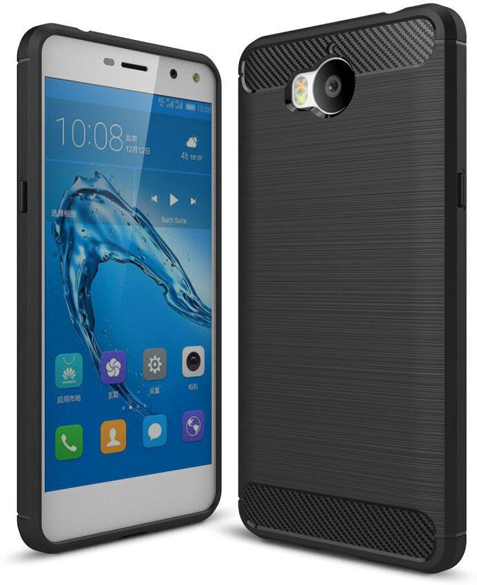 INCOVER Huawei Y6 (2017) Compact Brushed Carbon Fibre TPU Plast Cover Sort