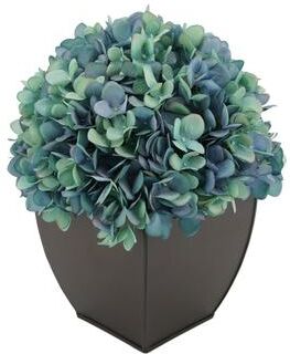 House of Silk Flowers Faux Hydrangea in Matte Brown Tapered Zinc Cube