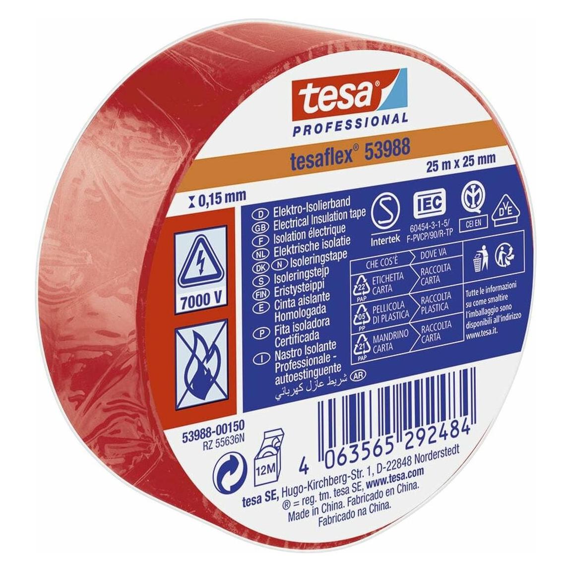 tesa Isolierband Rot PVC 25 mm x 25 m (25 mm) (52940190)