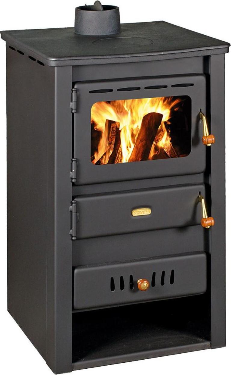 Kaminofen, Holzofen Wasserführend Prity, Modell K22 CP W10, Obere Platte aus Gusseisen, Leistung 13,3kW