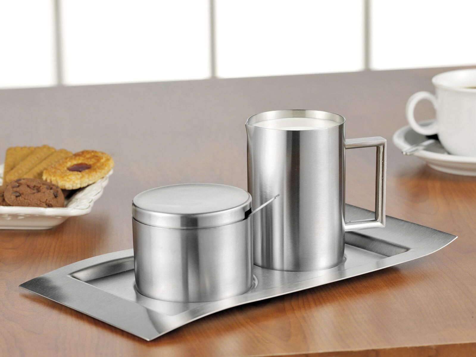 Esmeyer WAVE Milch- und Zucker-Set Milchkännchen: 0,25 l silber 400-1655