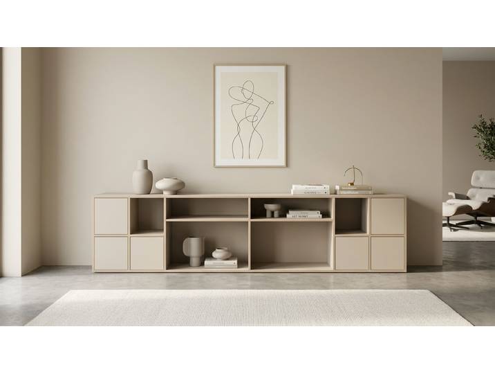 Breites Sideboard in Multiplex-Optik Premium Dekore Weiß Multiplex Kante
