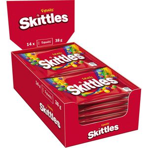 Skittles Kaubonbons Fruits, Orange, Limette, Zitrone & Beeren, 14x 38g