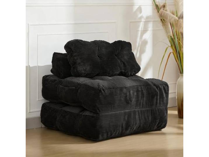 2-in-1 Schlafsessel Faltbar, Gästebett Faltmatratze Bodensofa Beige Single Ergonomische Rückenlehne, Weiches Kissen, Platzsparend, Sofort einsatzbereit, Waschbarer Bezug, Hohe Stützkraft