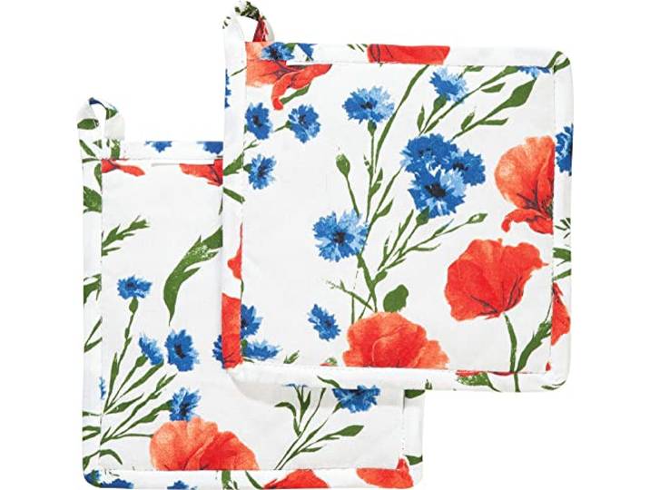 REDBEST Topflappen, Untersetzer Mohnblume 2er-Pack, 100% Baumwolle Größe Mohnblume Größe 20x20 cm - hitzebeständige Wattierung, außen robustes, glattes Gewebe