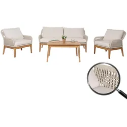 Gartengarnitur MCW-H56b, Lounge-Set Gartenlounge Sofa Sessel Tisch, Seilgeflecht Rope Holz Akazie ~ creme