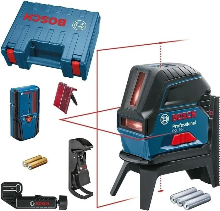 BOSCH Professional Akku-Kreuzlaser GCL 2-50, Halterung RM1, Empfänger LR 6 0.601.066.F01 (3 × AA)