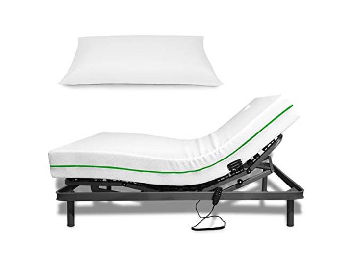 Duérmete Online Elektrisches Bett mit Gelenk, verstärkt, 5 Ebenen + viskoelastische Matratze, ergonomisches Visco + Kissen mit seidiger Haptik, Graphitgrau
