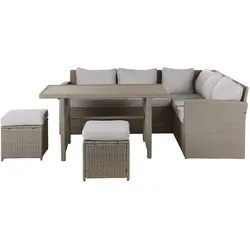LOUNGE SET 5-Sitzer Rattan Auflagen hellgrau Bardi