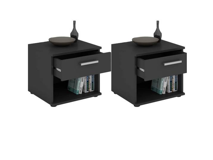 CARO-Möbel Nachttisch Mary 2er-Set schwarz, Schwarz, Mode, 42x38x30 cm, Schlafzimmer, Nachtkästchen