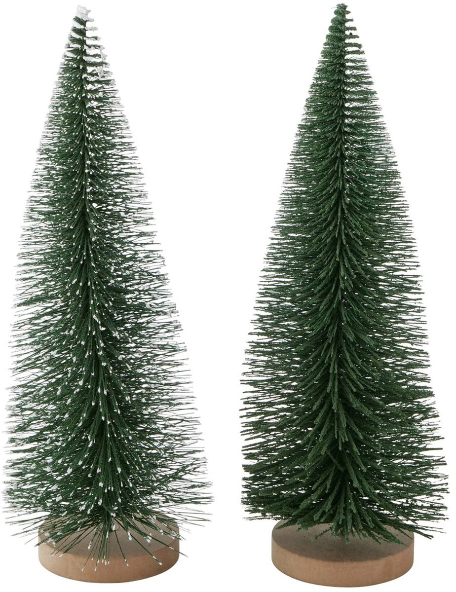 Tarvo 2-delige set decoratieve standaarden spar groen en spar sneeuw