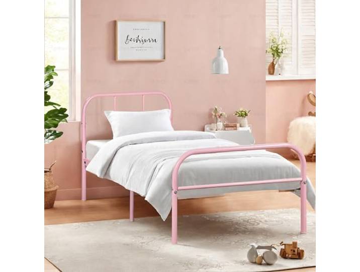 FurnitureR 91 cm großes Einzelbett, Metallrahmen, industrielles Eisenbett, Metallbett für Teenager, Jungen, Mädchen, Teenager, Kinder, geeignet für Schlafzimmer, Studentenwohnheim und andere