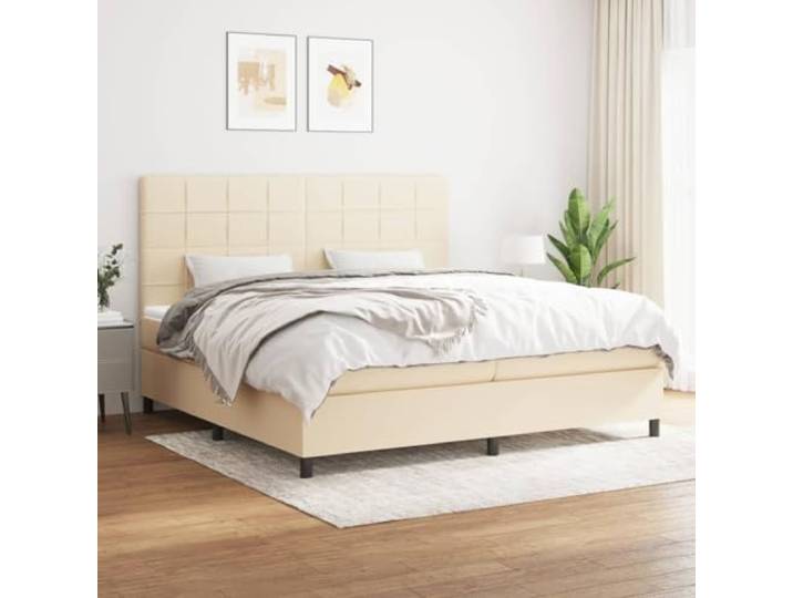 RJPLMFV Lattenrost, Stoff, cremefarben, 200 x 200 cm, mit verstellbarem Matratze mit Taschenfedern, mittlere Unterstützung, weicher Matratzenschoner, langlebig