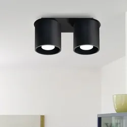 Deckenleuchte schwarz rund Deckenlampe zwei Strahler Spotleuchte schwarz, 2 Flammig ALU, 2x GU10, L 26 cm