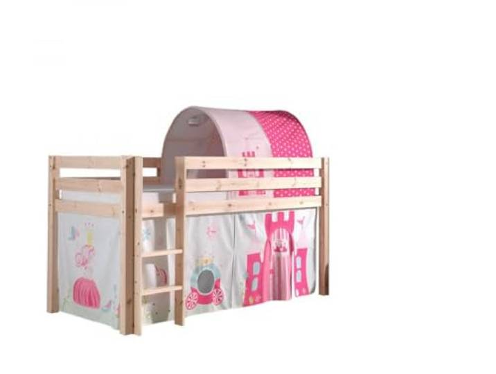 Spielbett Pino mit Textilset Vorhang und Tunnel Princes , Kiefer Massiv Natur