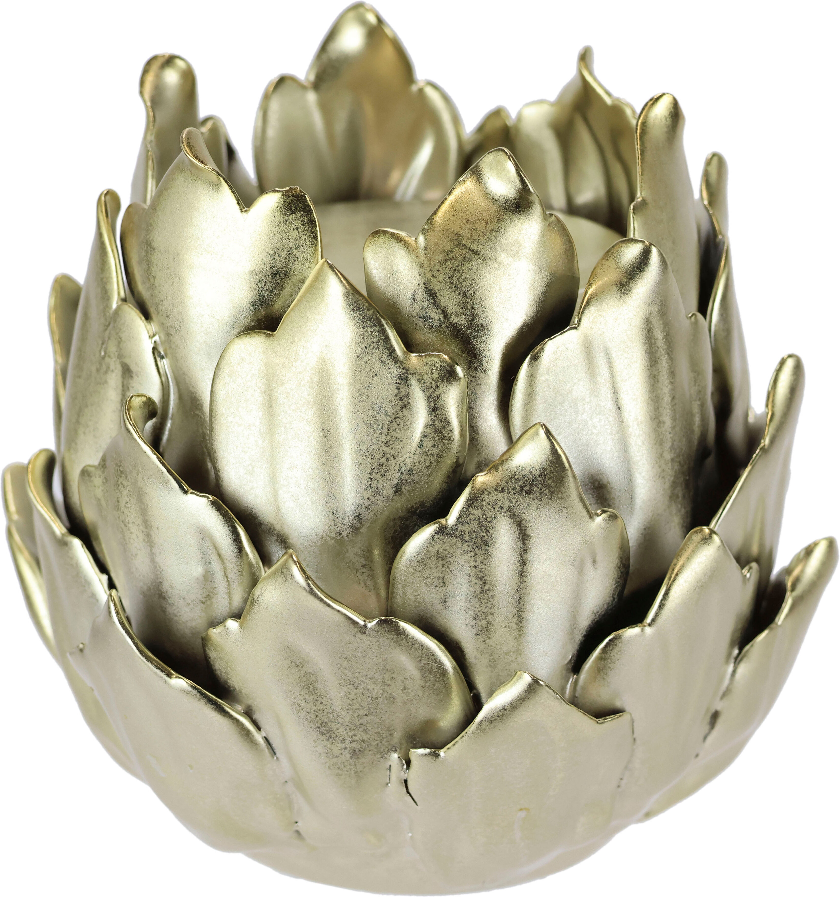 Kerzenhalter I.GE.A. "Artischocke, Stumpenkerzenhalter aus Keramik, Höhe ca. 13 cm", gold (goldfarben), H:13cm Ø:14cm, Keramik, Kerzenhalter, Kerzenhalter, passend für eine Stumpenkerze mit Ø 7 cm goldfarben B/H/T: 13cm