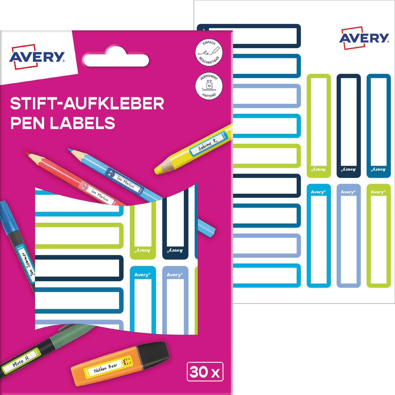 AVERY Zweckform Stiftetiketten blau, grün 50x10 RESMI30G