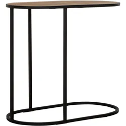 Beistelltisch Terra aus Teakholz, Industrial Design, Natur, oval mit schwarzem Metallgestell