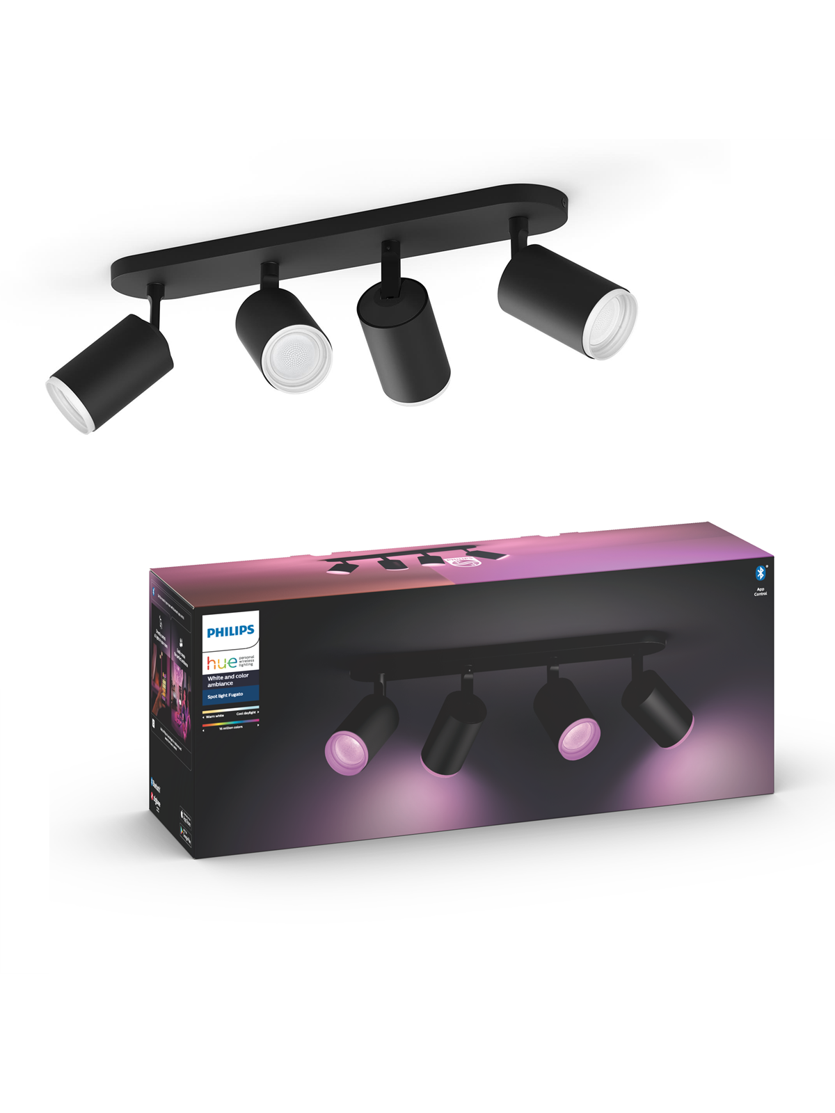 Philips Hue Fugato 4-er Spots 5.7W - schwarz