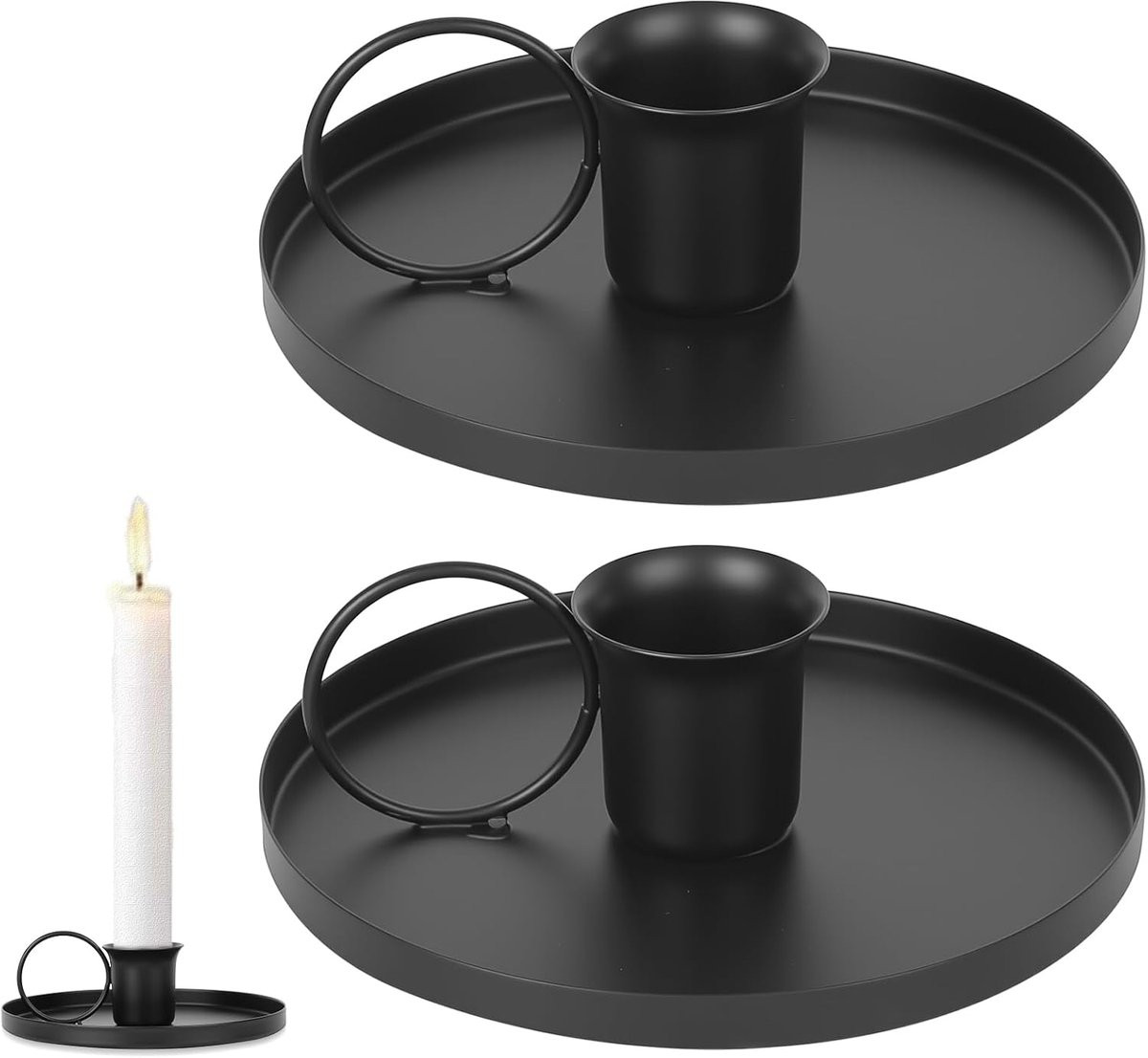 Set van 2 zwarte metalen kandelaars voor kaarsen