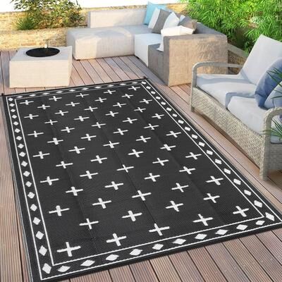 Garvee Cross Pattern Waterproof Reversible Outdoor Patio Rug