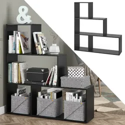 VICCO Treppenregal  ASYM Raumteiler Schwarz 4 Fach Bücherregal Standregal Aktenregal Regal
