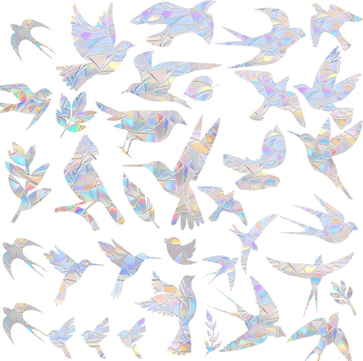 40 stuks Raamstickers Vogels met Regenboog Effect voor Zonnevangers