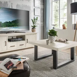 Massivholz »History Pine« Couchtisch mit Metallkufen Pinienholz, white-wash-finish / B 120 x H 45 x T 80 cm