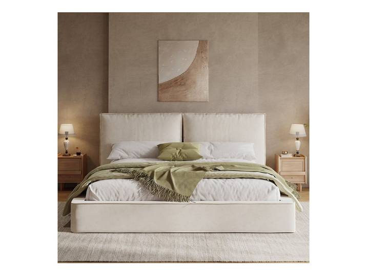 MODFU Polsterbett Komfortbett für aufgeräumte Räume (Packung, Beige, Chenille, 180x200 cm), Funktionsbett ohne Hydraulikstauraum und Matratze