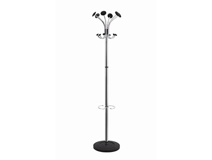 Alba - PMCLAS - Porte Manteau - Chroma 6 - Double Patères - Métal et Plastique - Portant à Vêtements - Porte Parapluie - Porte Accessoires - Base Stable Lestée -Montage facile - Chrome - Noir