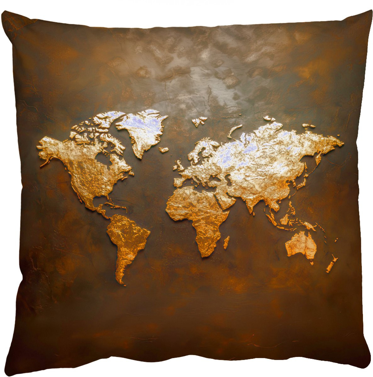 Sierkussen Wereldkaart Goud en Roest - 45 x 45 cm