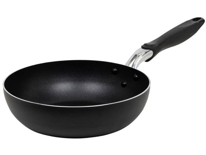 Wok RESTO KITCHENWARE Antares, Bratpfanne antihaftbeschichtet und spülmaschinenfest , schwarz, H:7,5cm L:45,5cm Ø:24cm, Pfannen, Wok, Induktion, für alle Herdarten geeignet