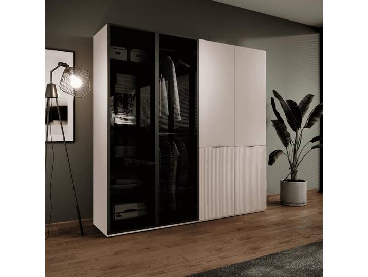Modularer Kleiderschrank ZEN Beige Matt Beige & Getöntes Glas Antisol 4-türig Schrank