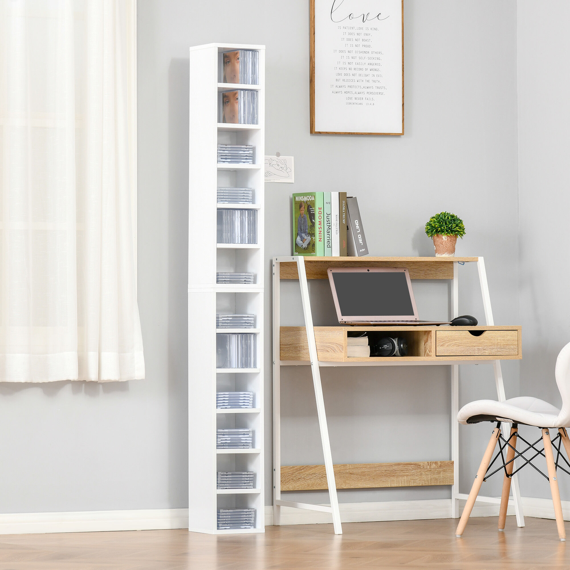 Altro Libreria Scaffale Porta Cd Set 2 Pezzi A 12 Ripiani In Legno, 21x19.2x88.3 Cm, Bianco