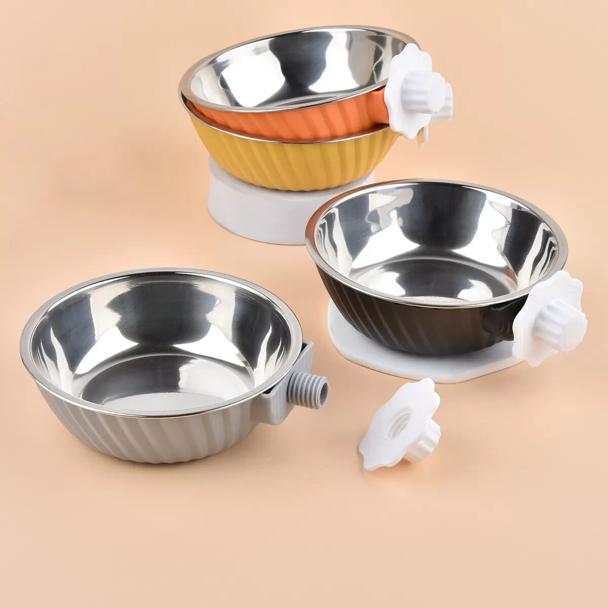 INF Gamelle Suspendue pour Animaux - Bol en Acier Inoxydable pour Cage, Chiens et Chats Orange