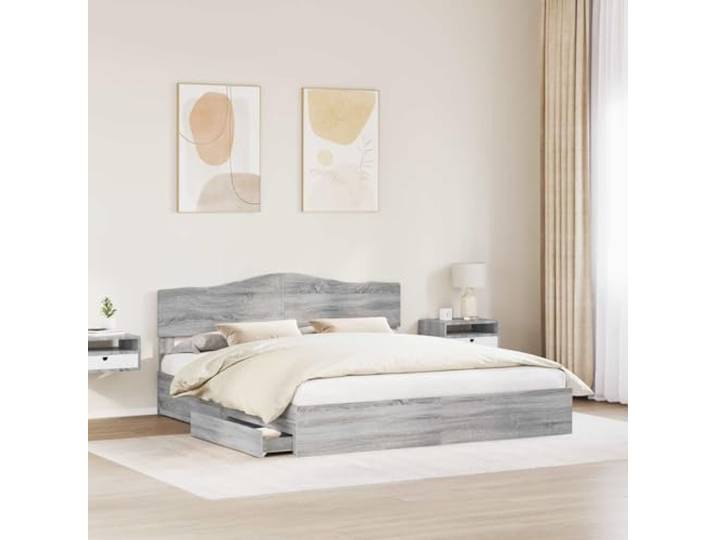 KTHLBRH Doppelbett mit Stauraum, Sonoma-Grau, 180 x 200 cm Robustes Holz, ausziehbare Schubladen mit Griffen, einfache Montage, modernes Design