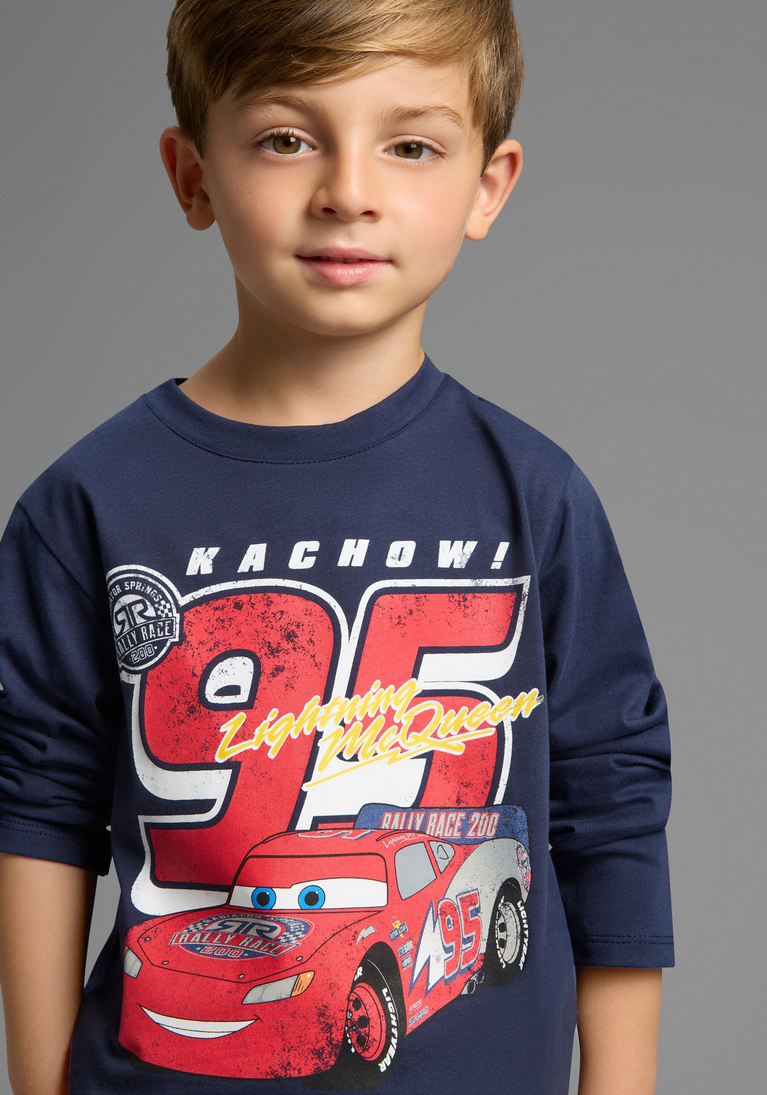 Langarmshirt KIDSWORLD "CARS Lightning McQueen - Disney Shirt", Jungen, Gr. 140/146, blau (marine), Single Jersey, Obermaterial: 100% Baumwolle, bedruckt, Basic normal, Rundhals, Shirts Langarmshirt, Disney Shirt : CARS marine 140/146