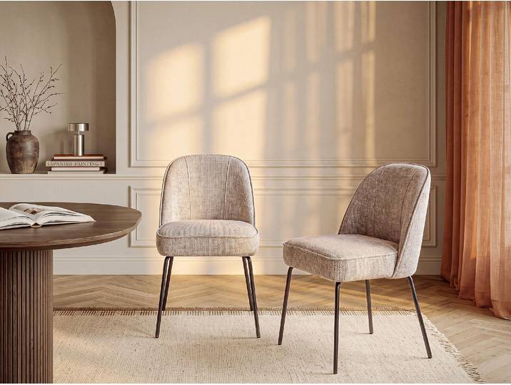 2er-Set Stühle aus strukturiertem Stoff und schwarzem Metall - Beige - MIRUBA