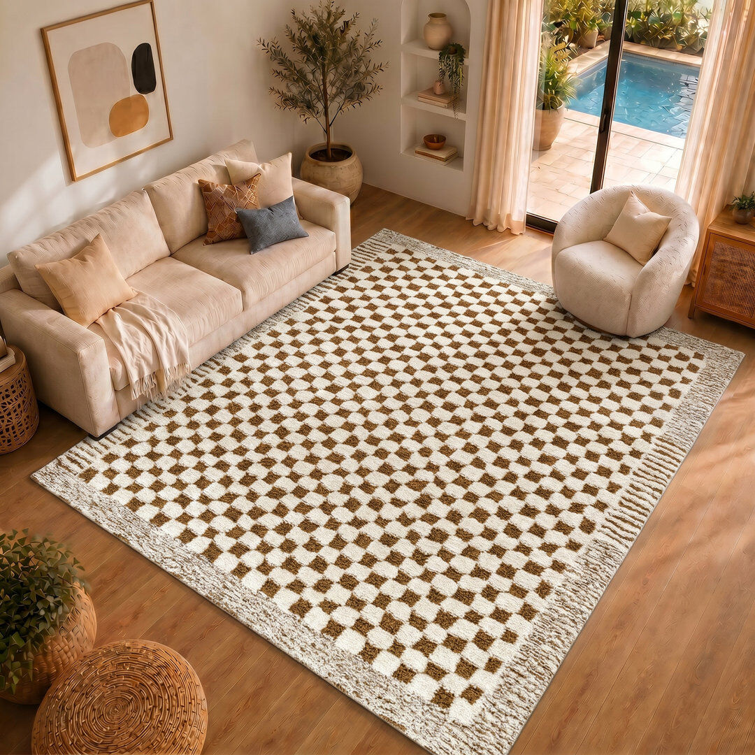 Livabliss Freud Checkered Area Rug Ivory;Brown Rectangle 200 x 275 cm