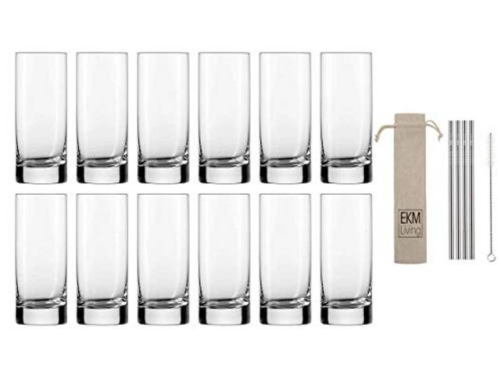 Schott Zwiesel 12er Set, Longdrink Paris 79 Longdrinkglas, Tritan Kristalglas, Transparente, 6.2 cm + Gratis 4er Set EKM Living Edelstahl Trinkhalme