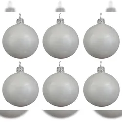 Christmas Decorations 6 Weihnachtskugeln 8cm Glas mundgeblasen Christbaumkugeln weiß glänzend