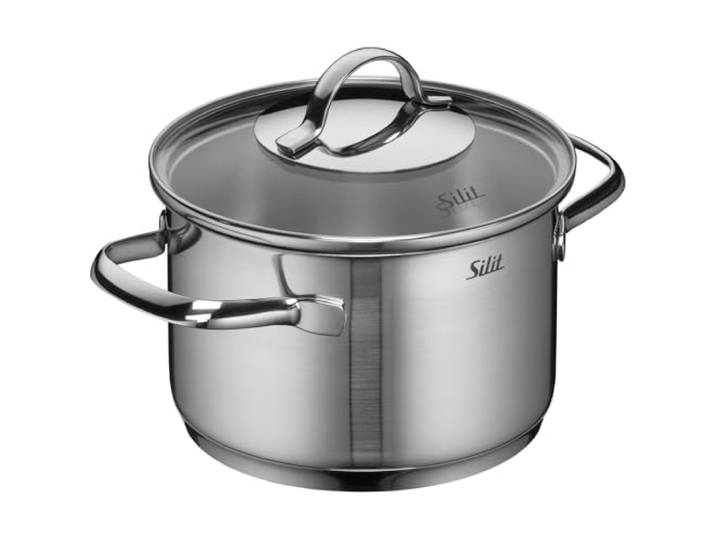 Silit Achat Kochtopf klein 16cm, Glasdeckel, Fleischtopf Induktion 1,9l, Edelstahl teilmattiert, unbeschichtet, backofengeeignet